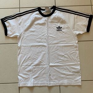 Adidas White and Black Short Sleeve Tee with 3-Stripes